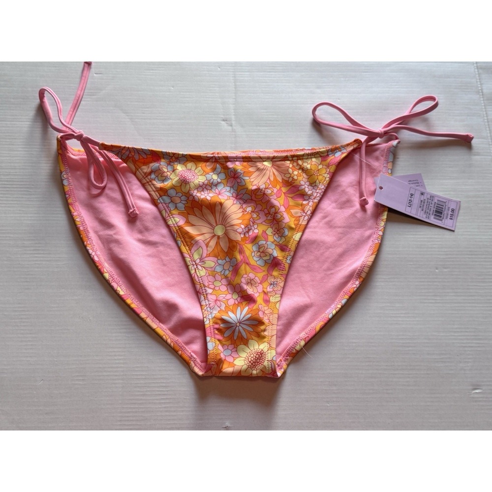 Wild Fable string bikini bottoms Large orange pink floral swimsuit swimwear swim